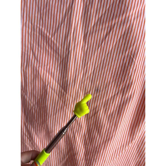 Mili Designs Women’s Button Up Shirt Orange Striped Parrots Appliqué Jewel LARGE - Picture 10 of 11